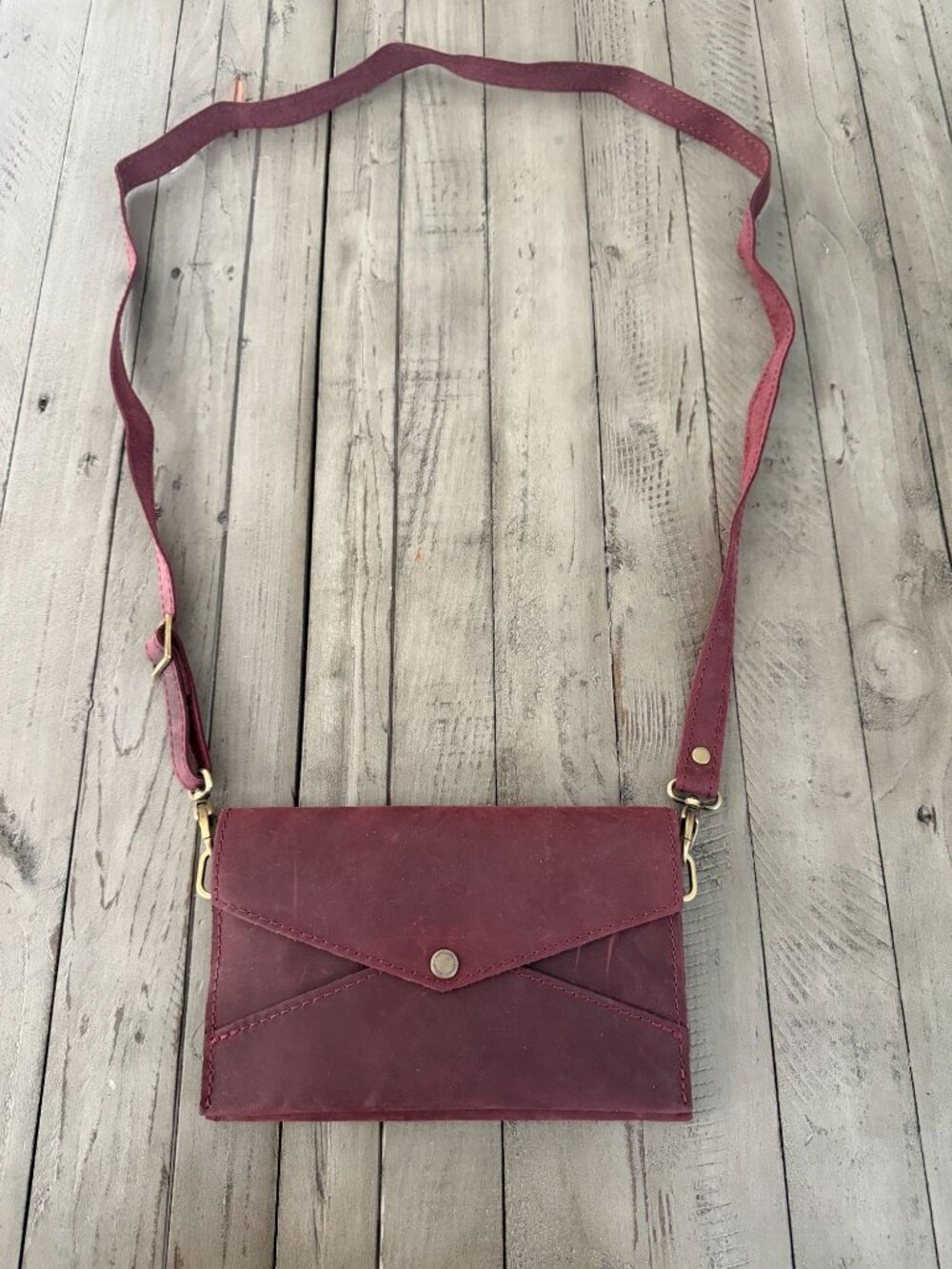 Portland Leather Goods Small Envelope Convertible Crossbody Plum Wine Red